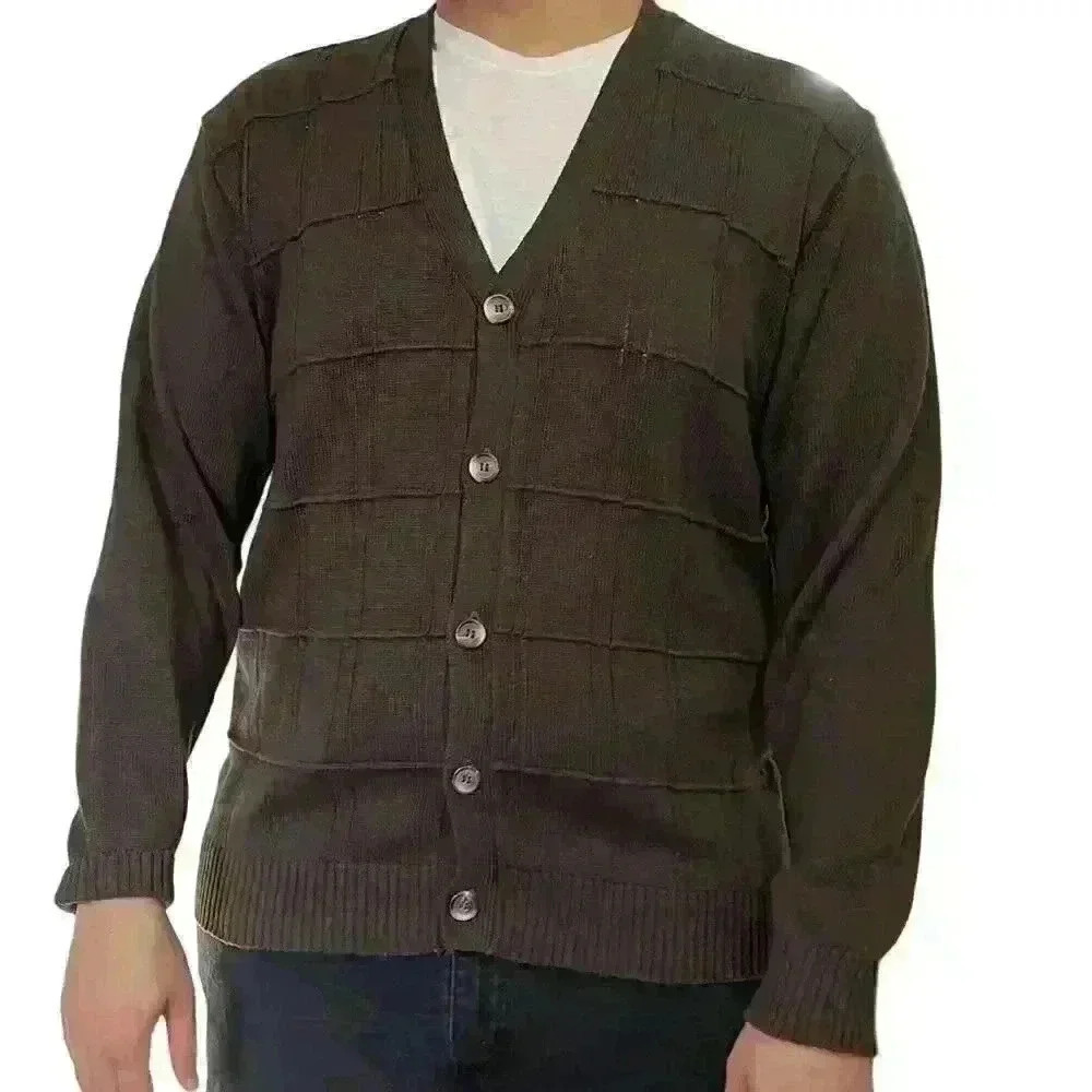 Oscar de la Renta Men’s Brown Knit Cardigan Sweater Classic 90s Style Size XL